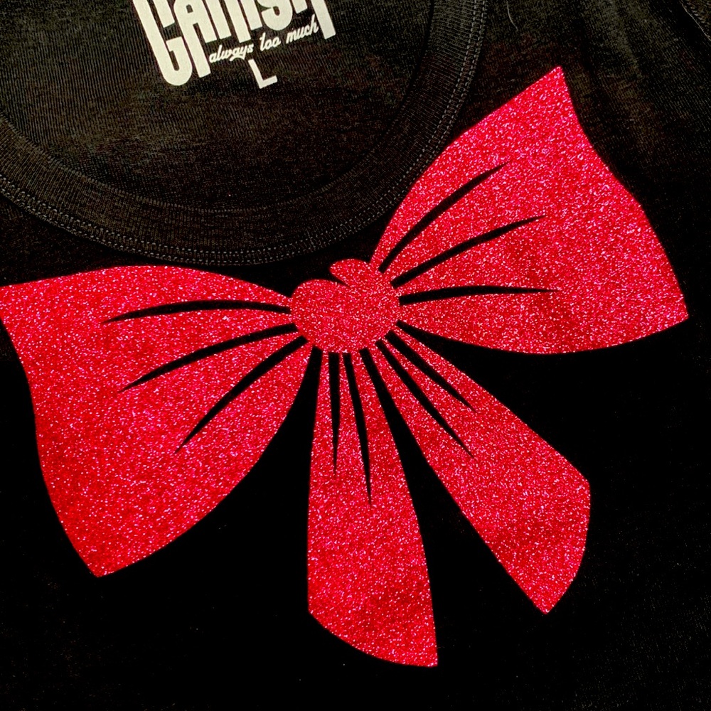 BELLA+CANVAS Women's Black Scoop Neck Tee with Glitter Bow